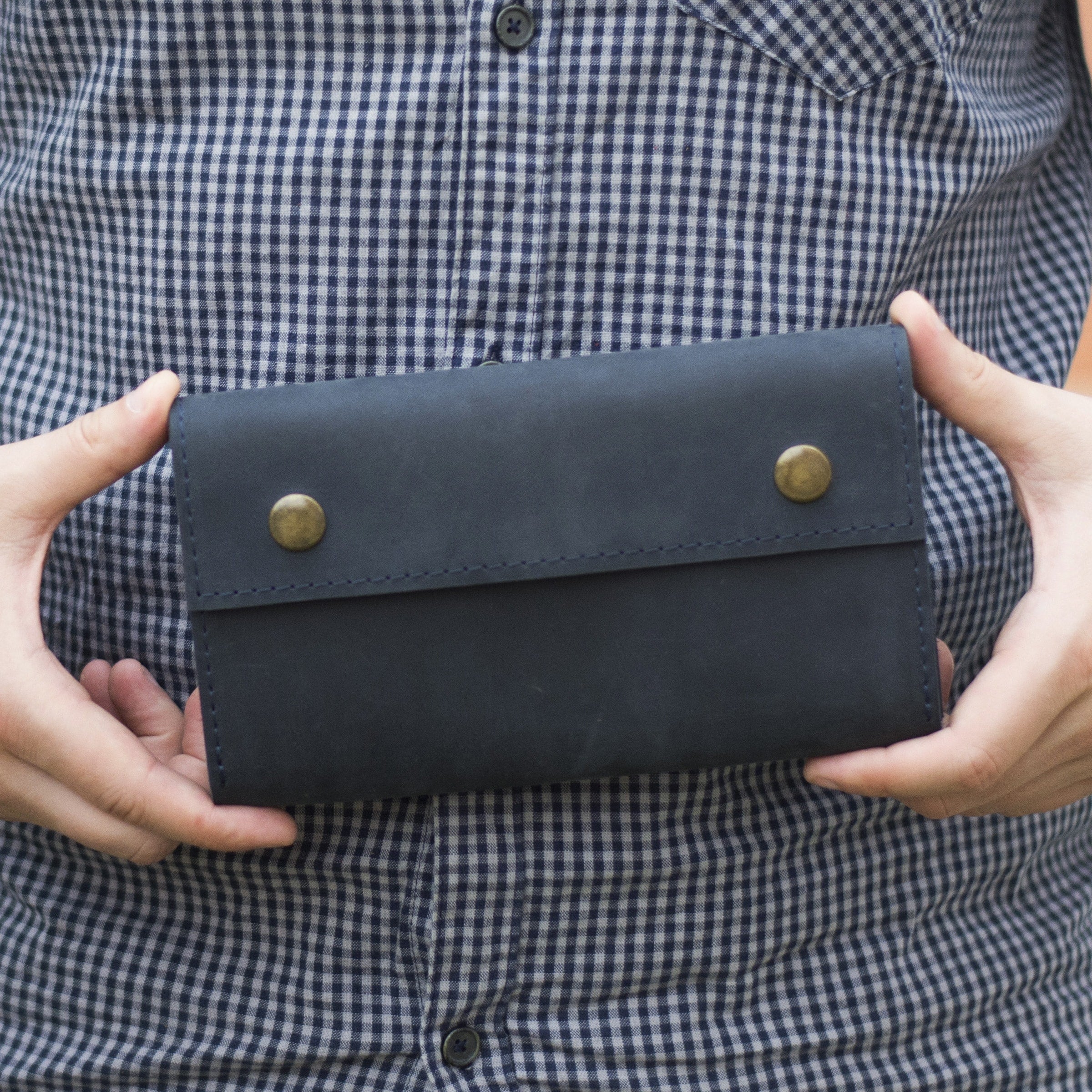 Кожаный кошелек, синий (винтажный)