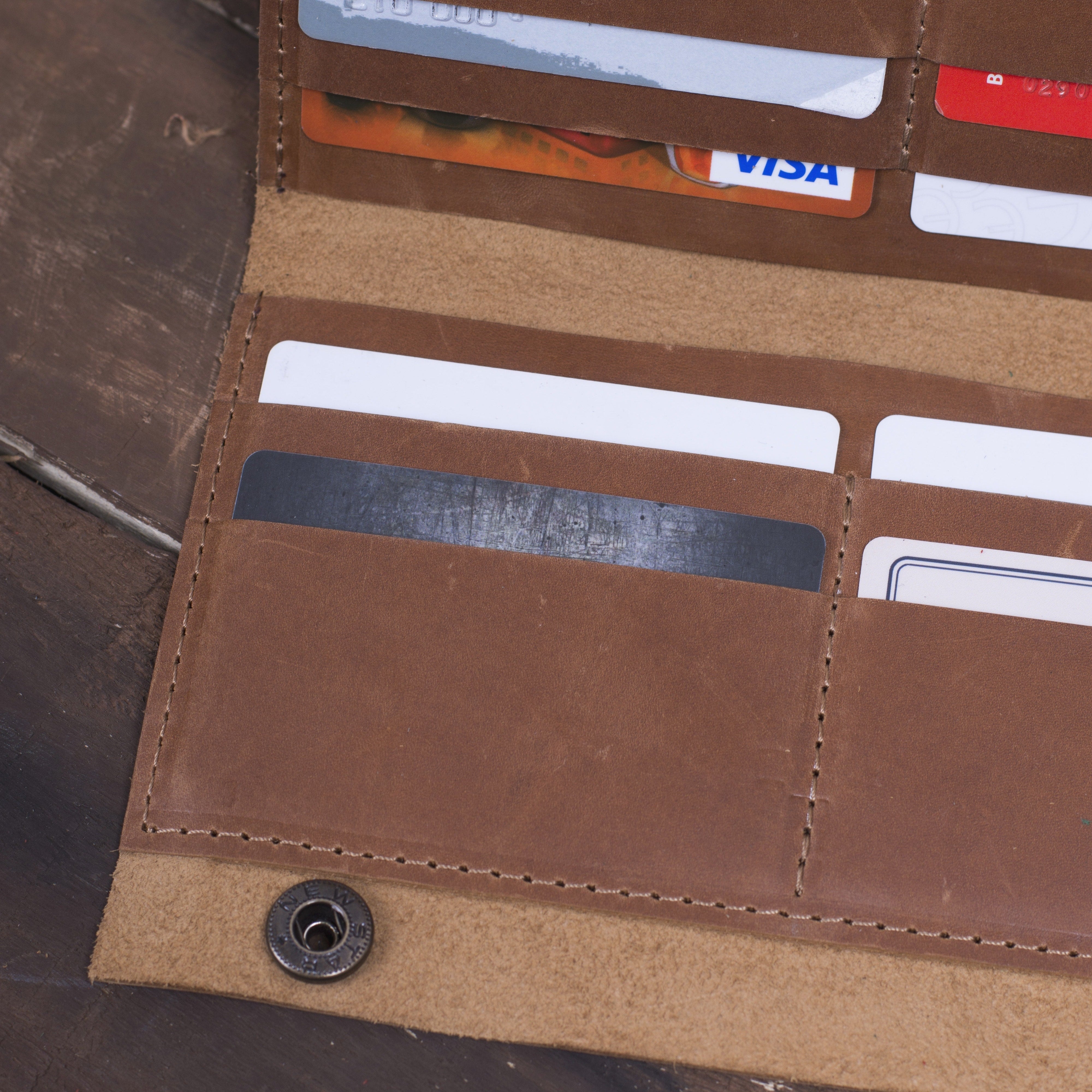 Шкіряний гаманець для готівки та документів, коньяк (вінтажний)