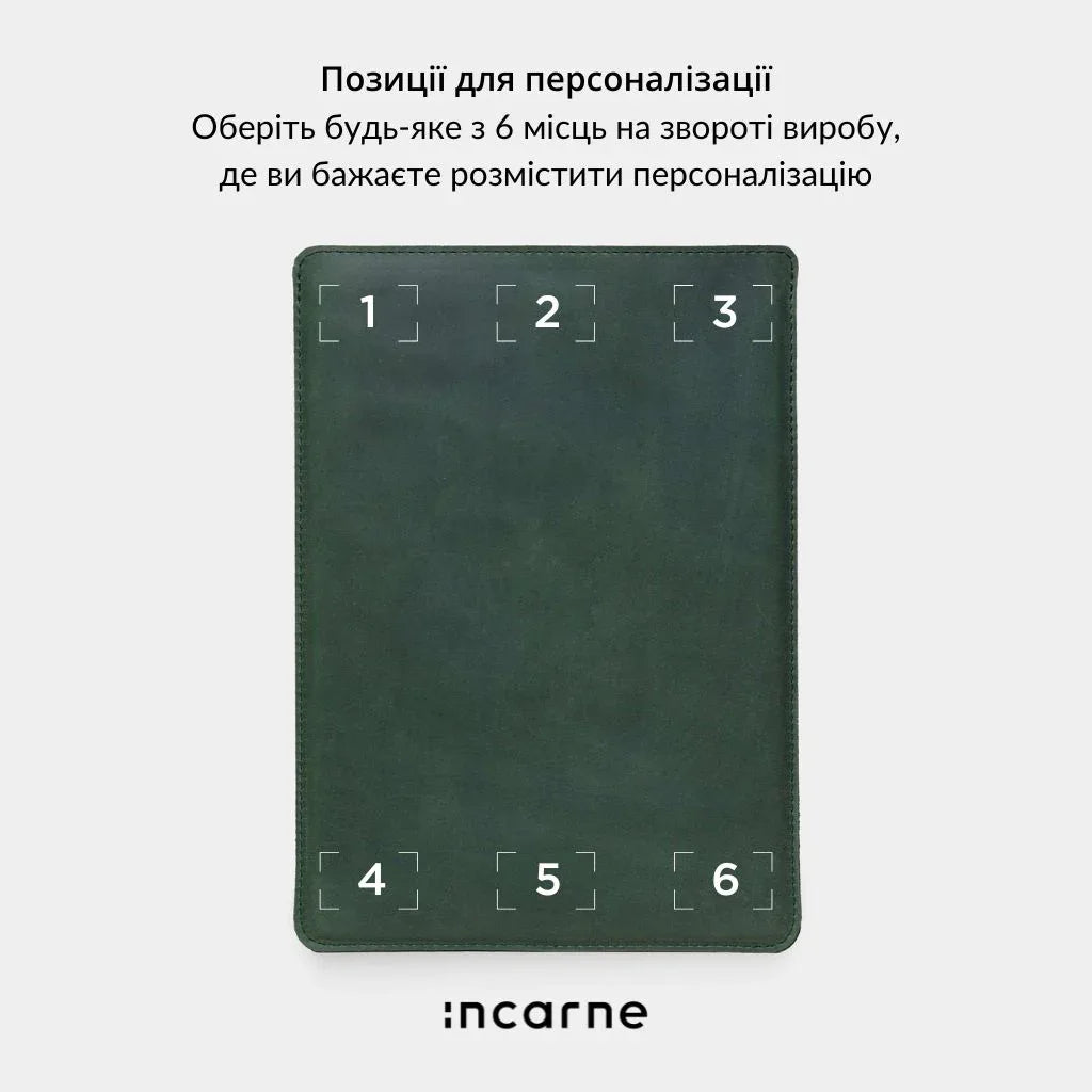 Зелений чохол Free Port Plus з фетровою підкладкою, сумісний з MacBook Air 13 та MacBook Pro 14, український бренд INCARNE
