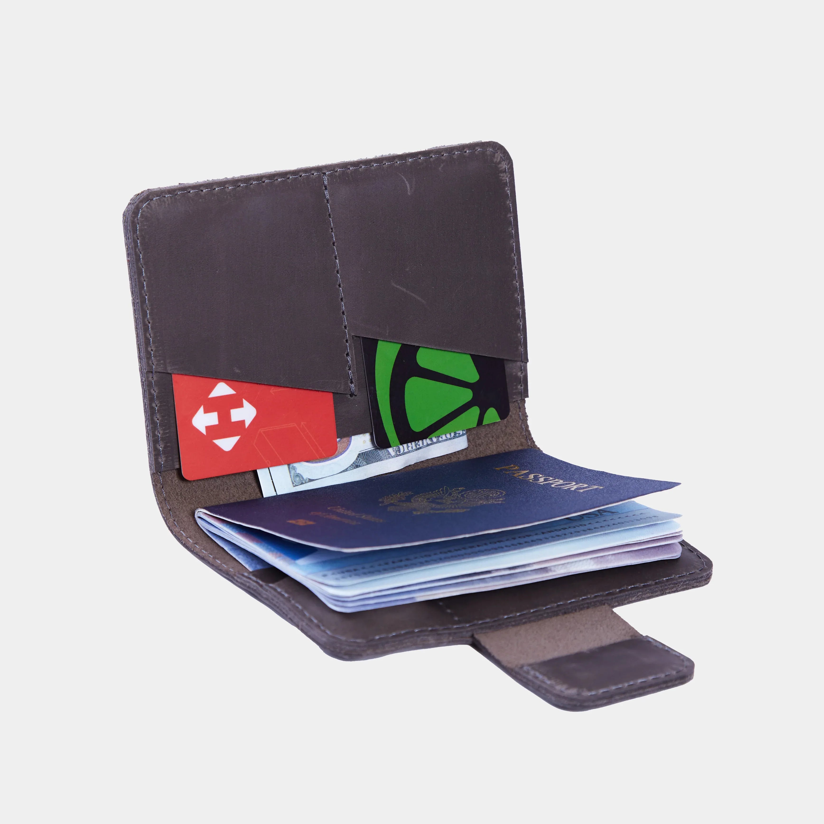 Відкрита обкладинка Smart Journey сірий вінтаж: тримач для AirTag, кишені для паспорта, банкнот і карток