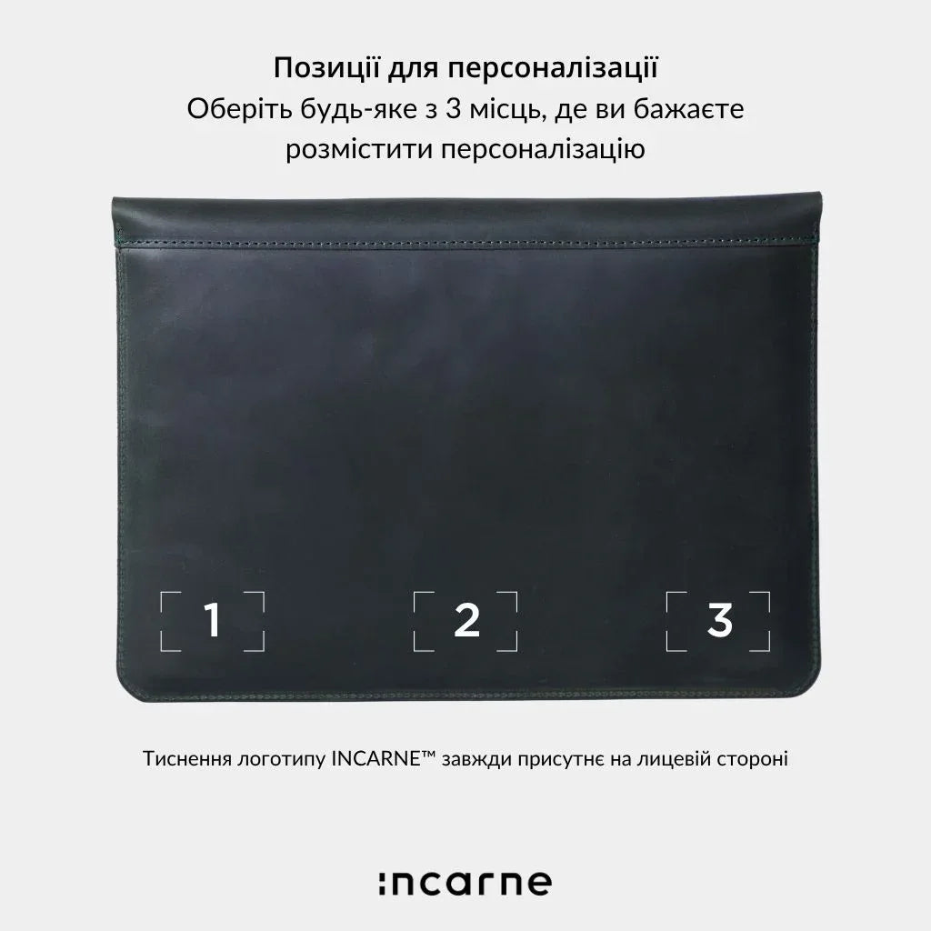 Чохол Klouz зелений INCARNE з тисненим логотипом бренду на клапані