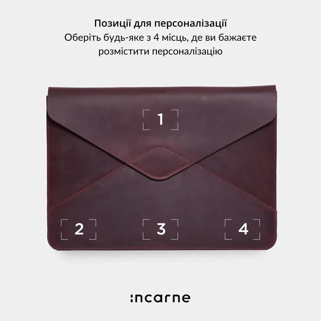 Закритий шкіряний кейс Message від INCARNE для MacBook, бордовий вінтажний відтінок та акуратні шви