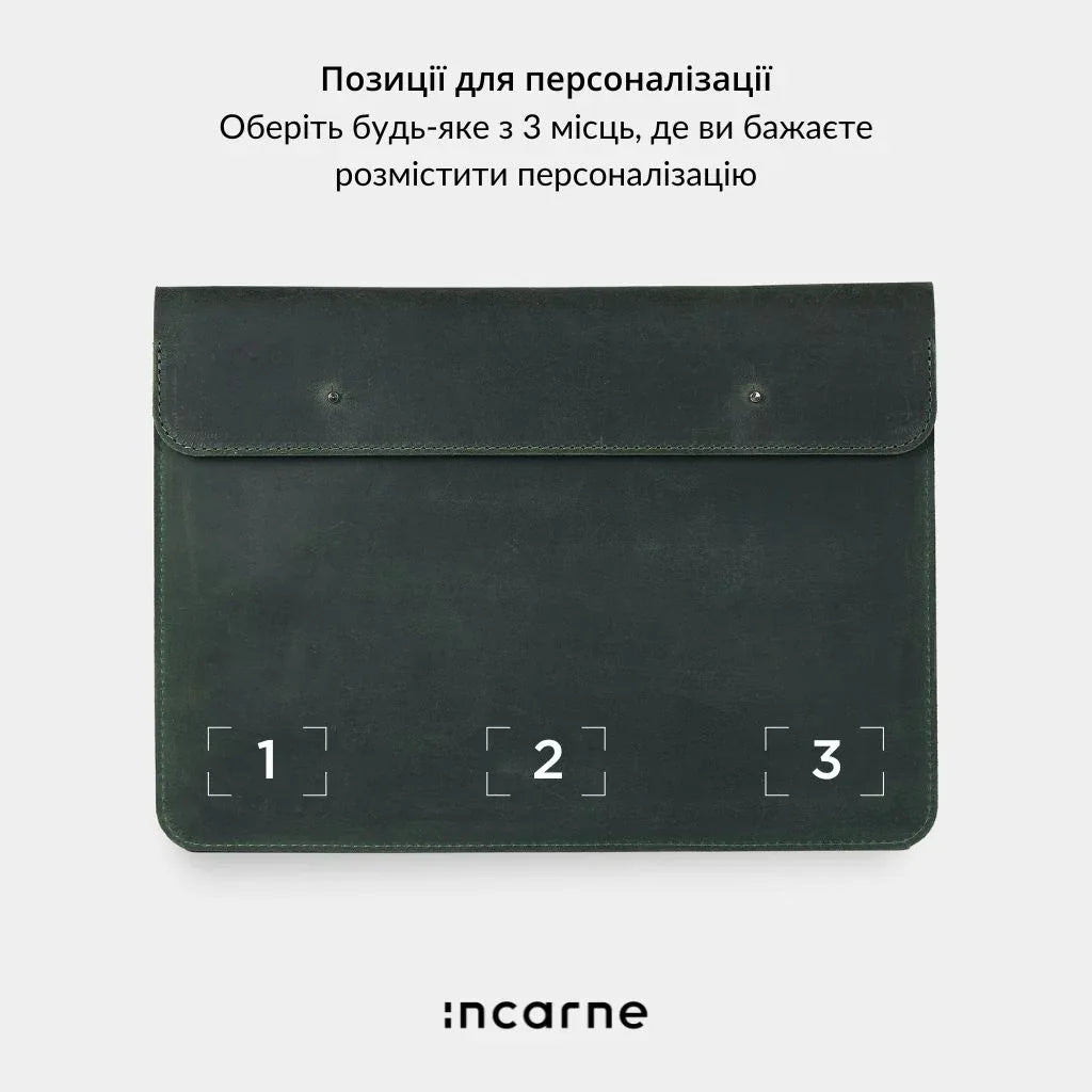 Чохол Neat зелений зі шкіри, варіант як сумка для ноутбука з можливістю додати плечовий ремінь
