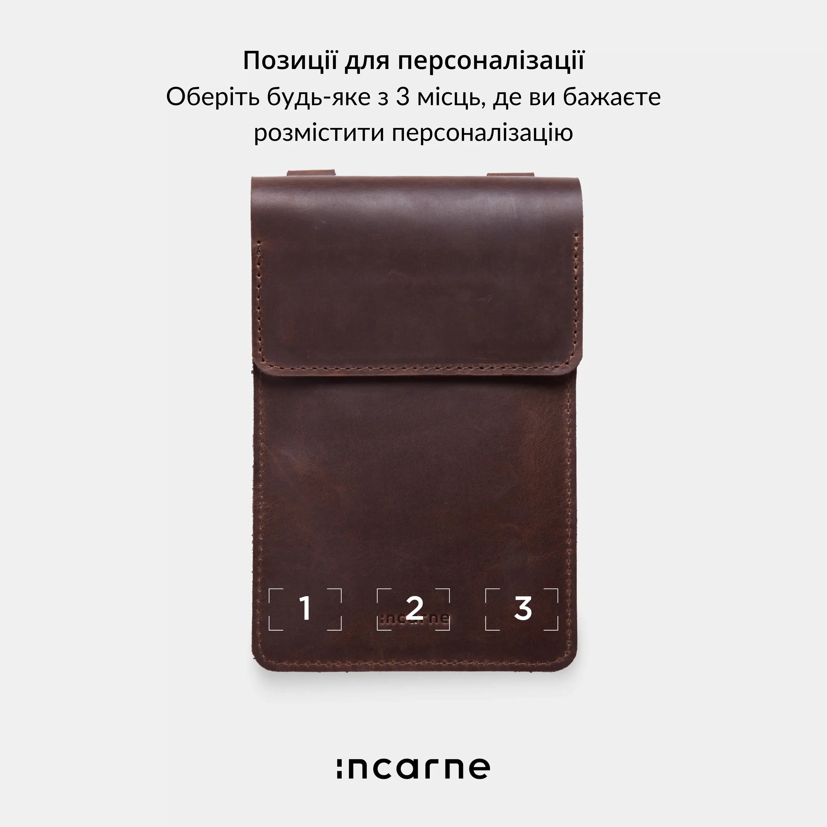 Схема розмірів та характеристик шкіряної сумки для телефону Smart Case у коричневому вінтажному відтінку