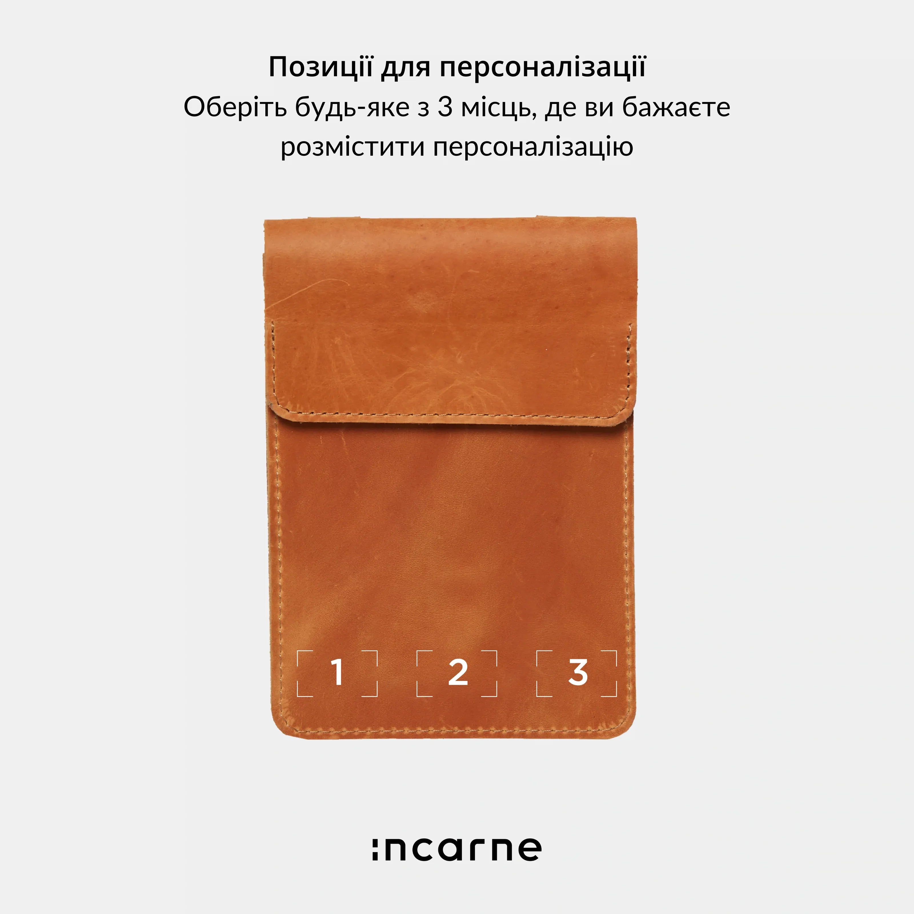 Схема сумки Smart Case INCARNE з розмірами, шкіряна кросбоді модель для iPhone 14 Pro Max та 15 Pro Max