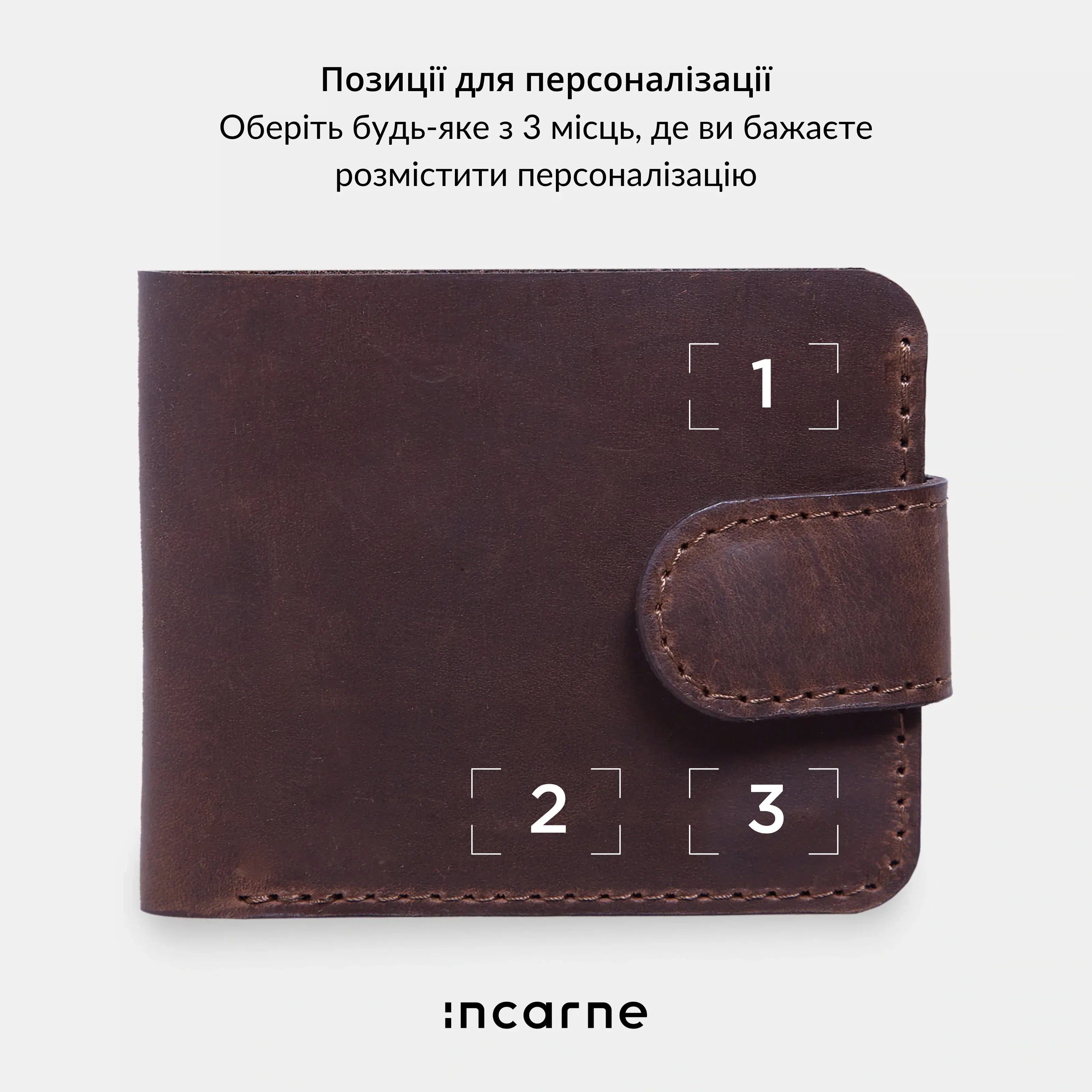Колір коричневий вінтажний для гаманця Mini Jack INCARNE, фактура натуральної шкіри крупним планом