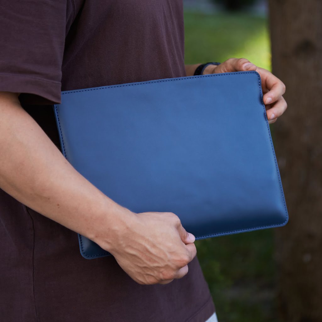 Шкіряний чохол для MacBook Pro 13, Air 13 Gamma Plus синій з підкладкою