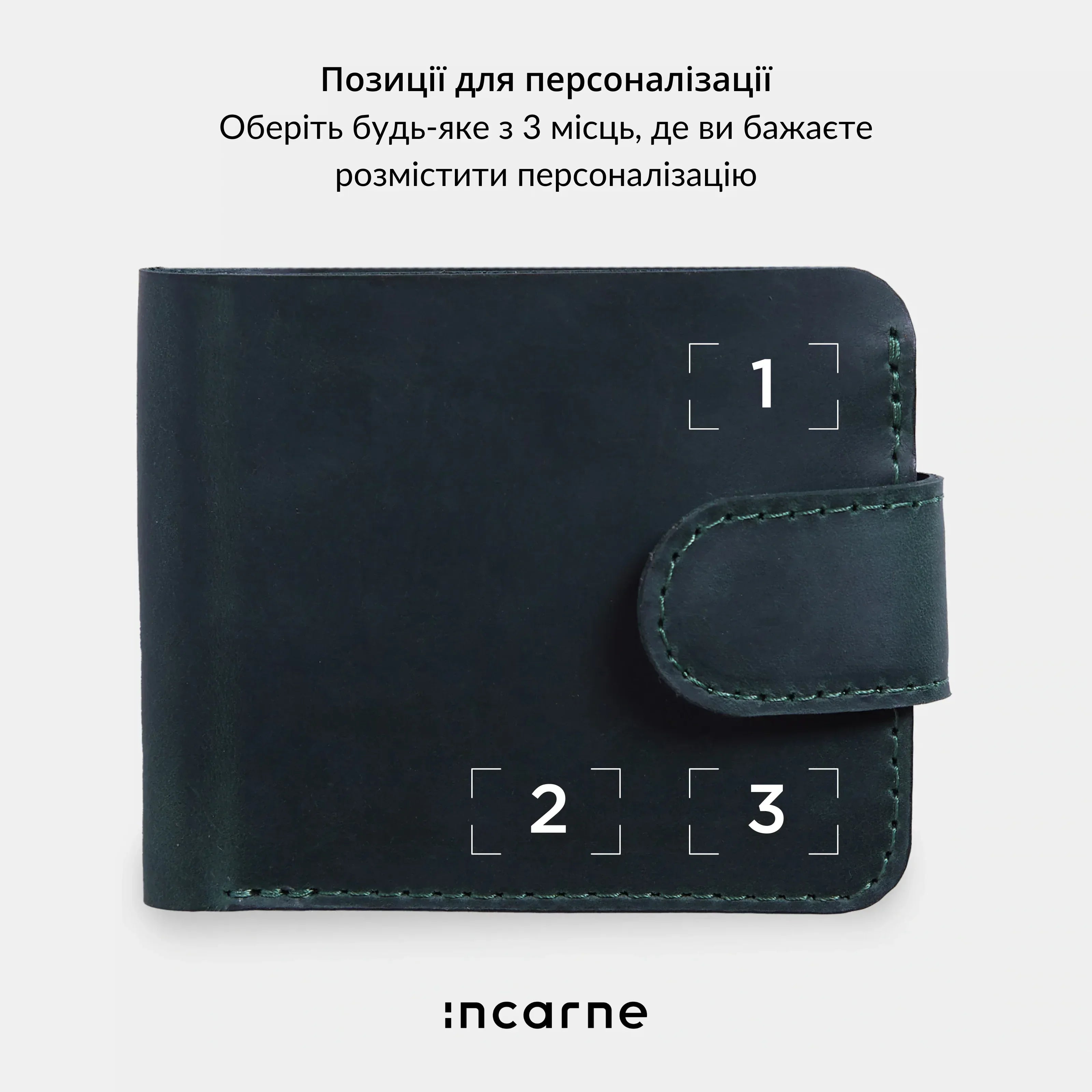 Зразок натуральної зеленої вінтажної шкіри INCARNE для гаманця Mini Jack, текстура та глибокий колір
