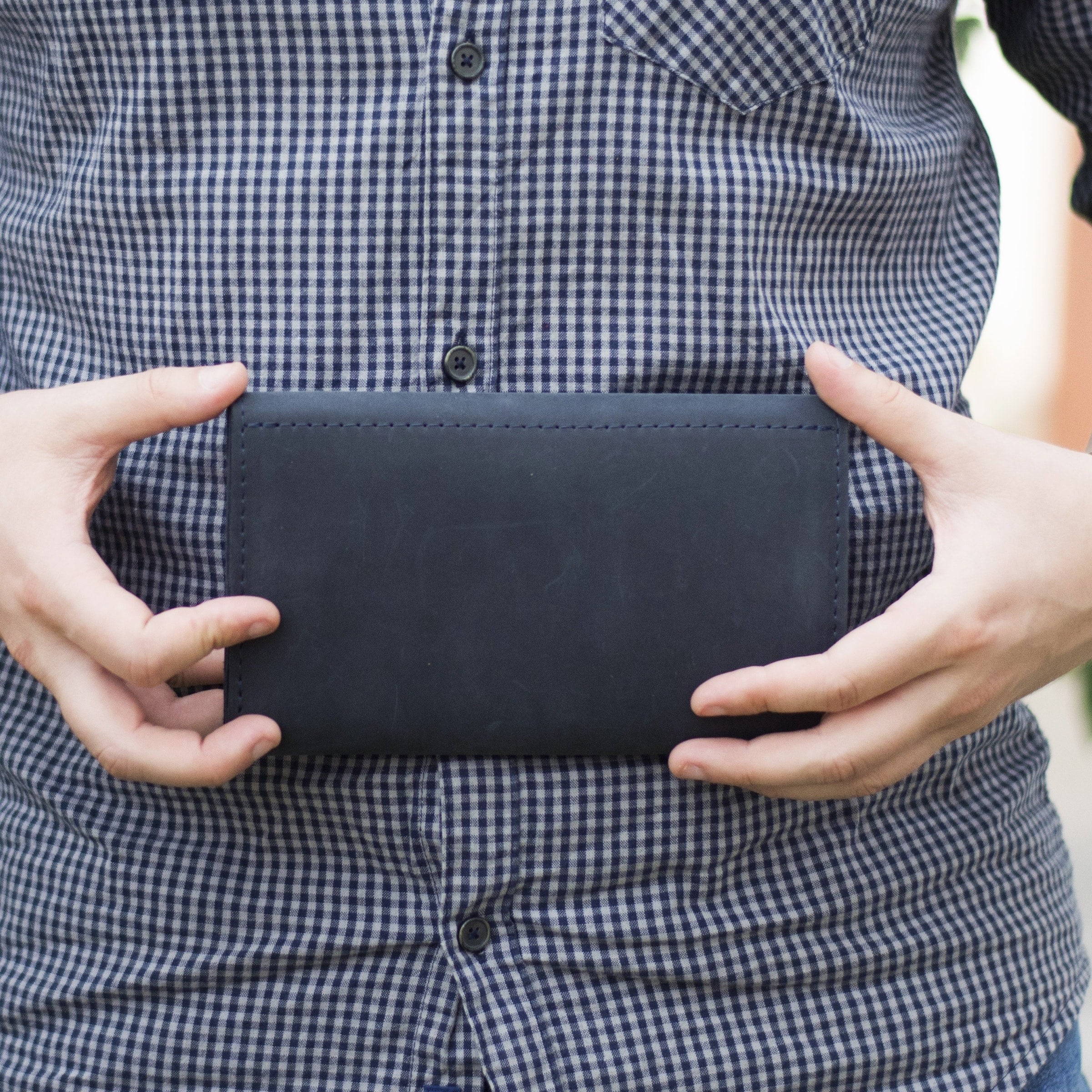 Кожаный кошелек, синий (винтажный)