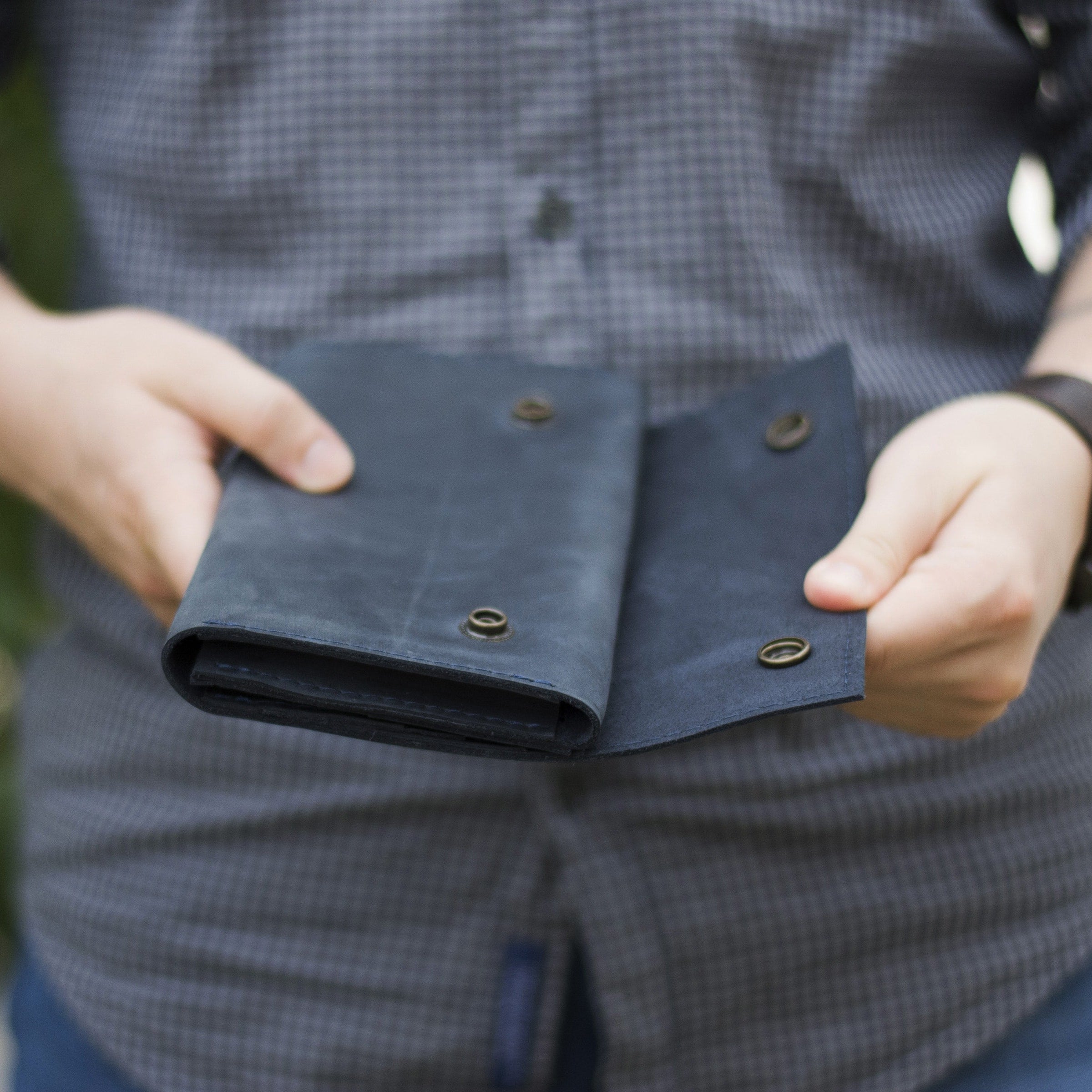 Кожаный кошелек, синий (винтажный)