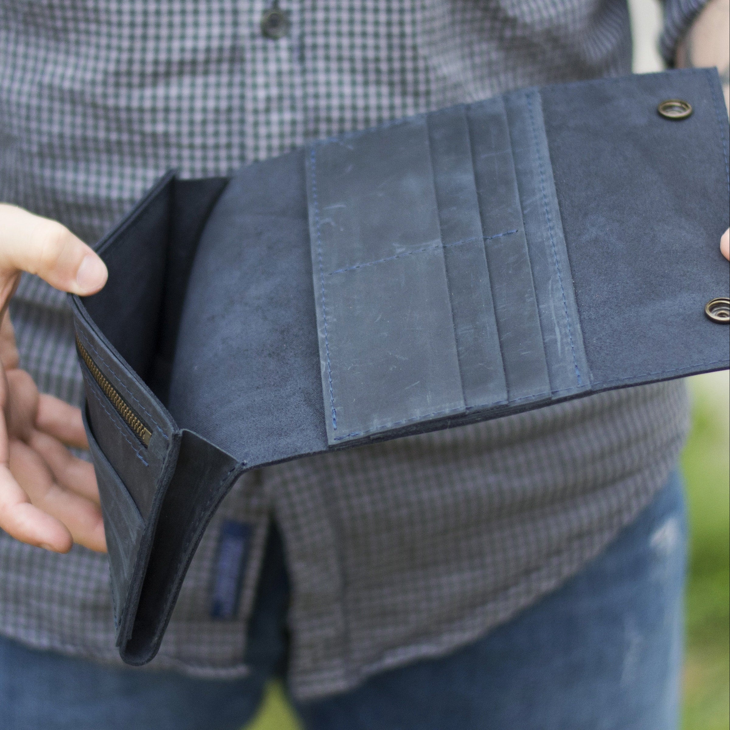 Кожаный кошелек, синий (винтажный)