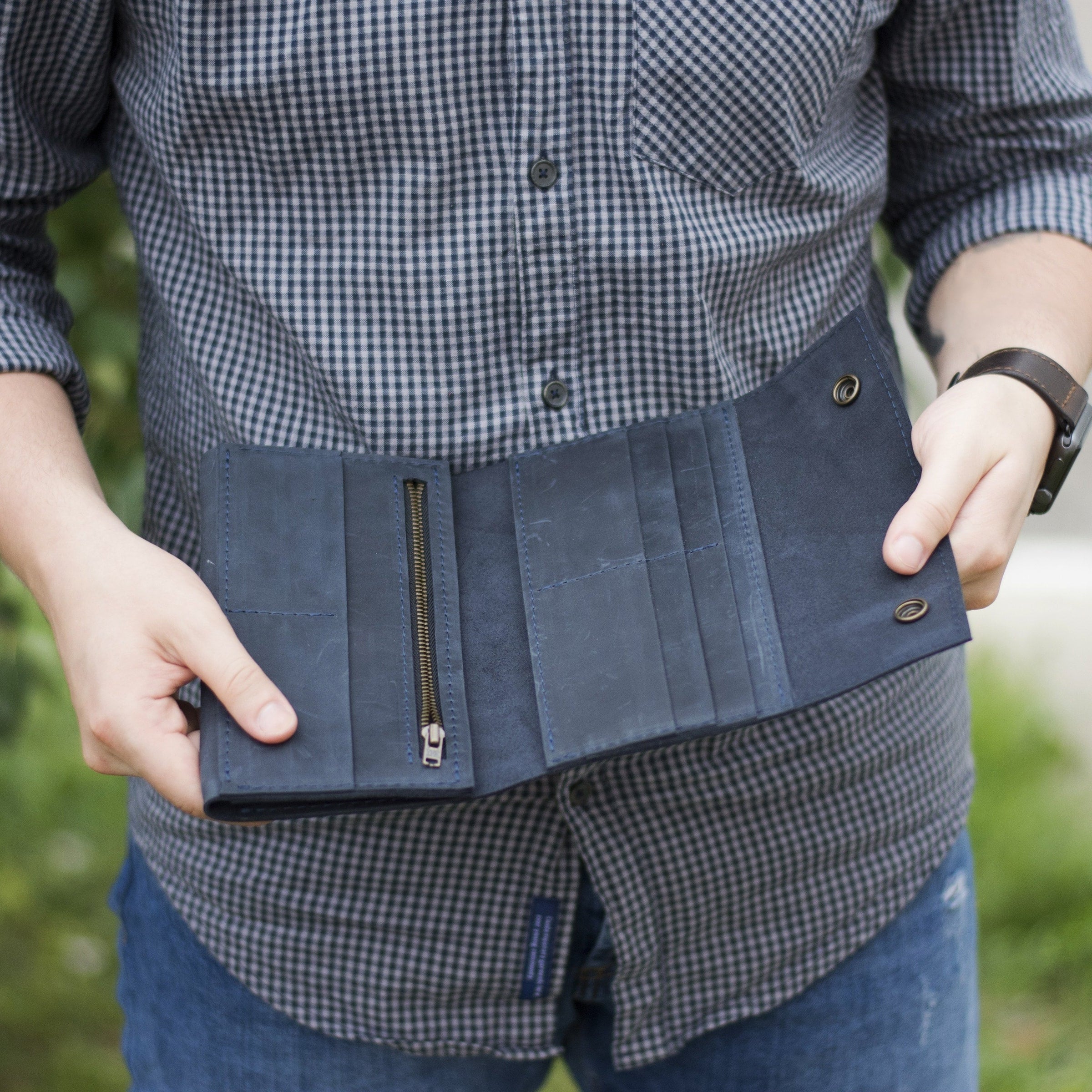 Кожаный кошелек, синий (винтажный)