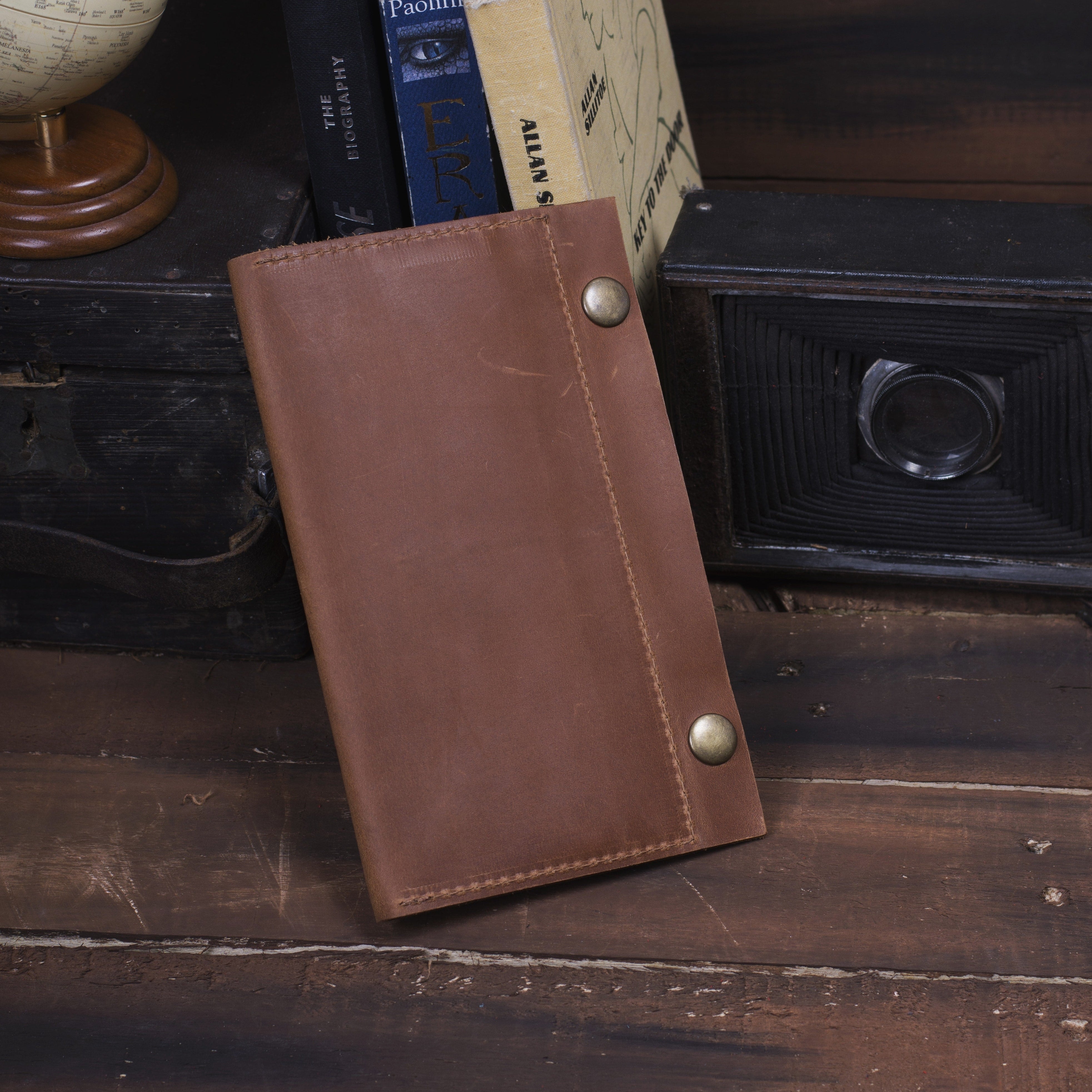 Шкіряний гаманець для готівки та документів, коньяк (вінтажний)