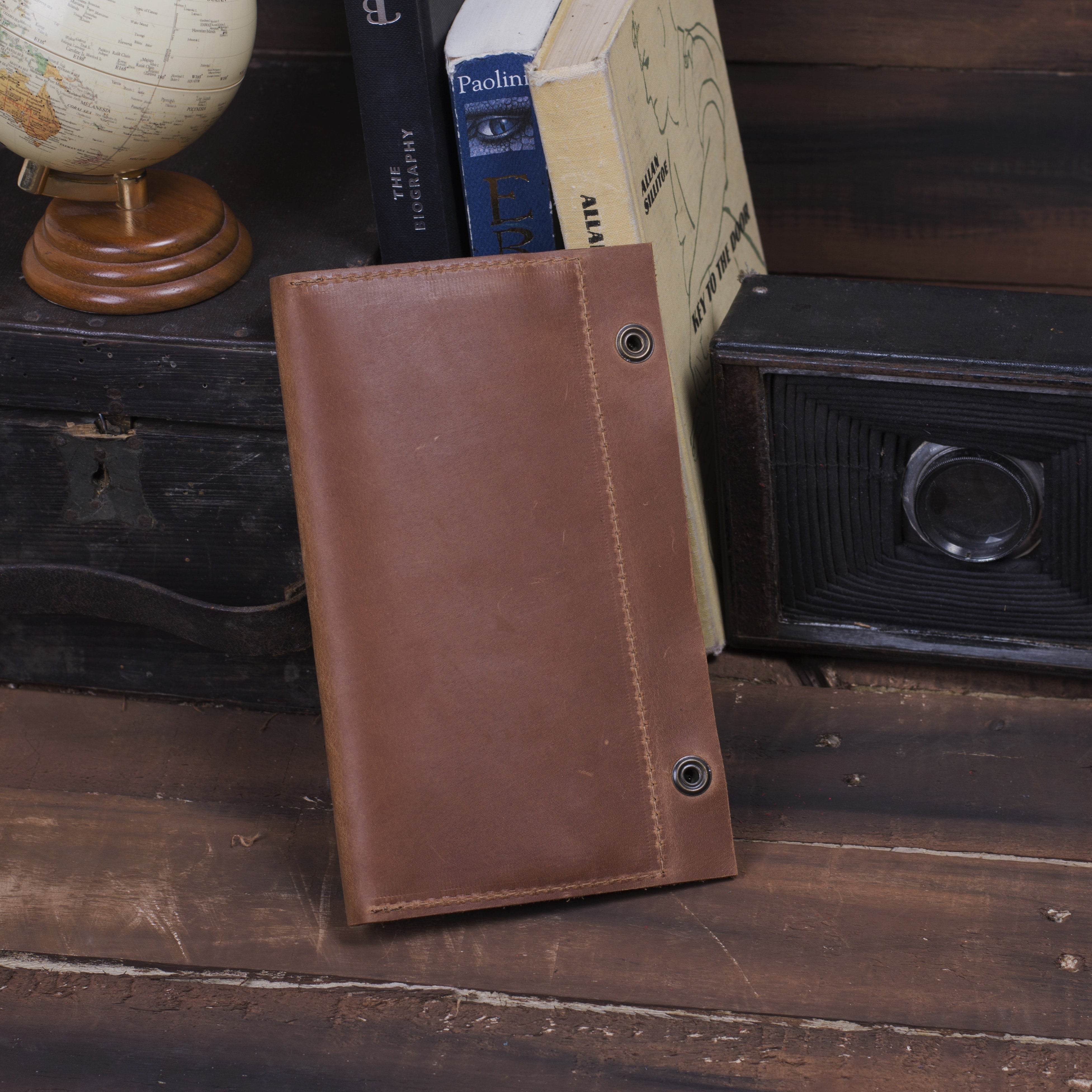 Кожаный кошелек для наличных и документов, коньяк (винтажный)