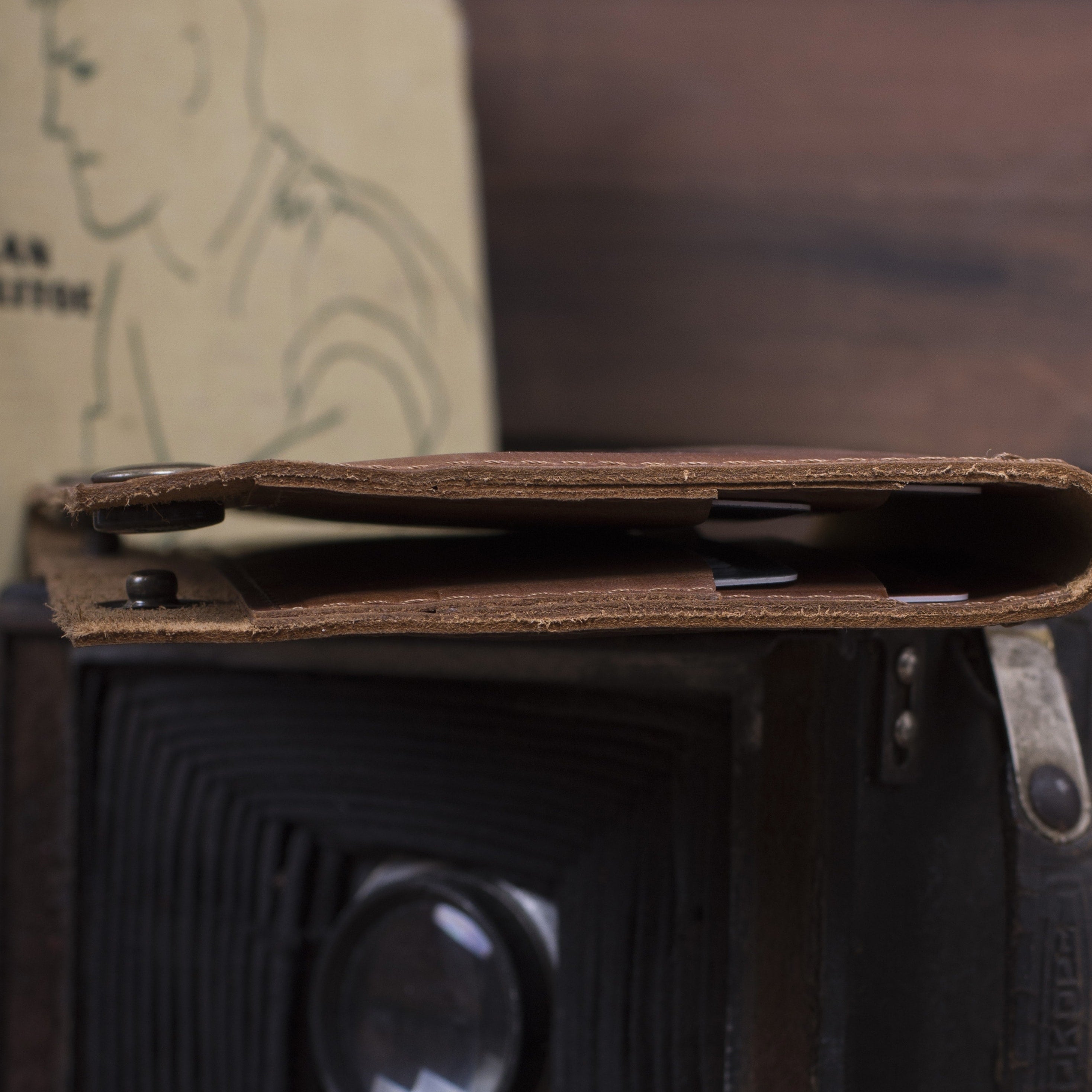 Кожаный кошелек для наличных и документов, коньяк (винтажный)