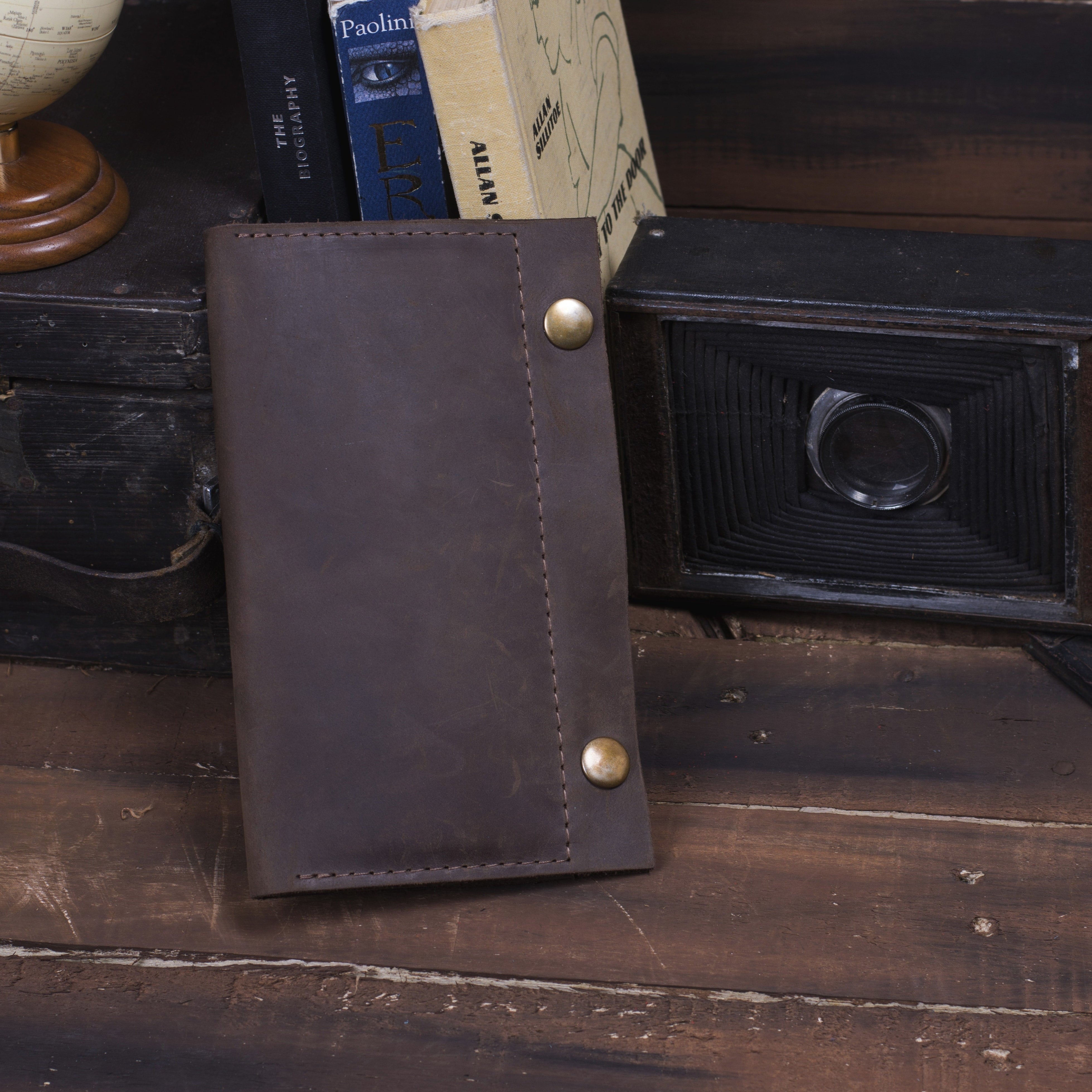 Шкіряний гаманець для готівки та документів, коричневий (вінтажний)