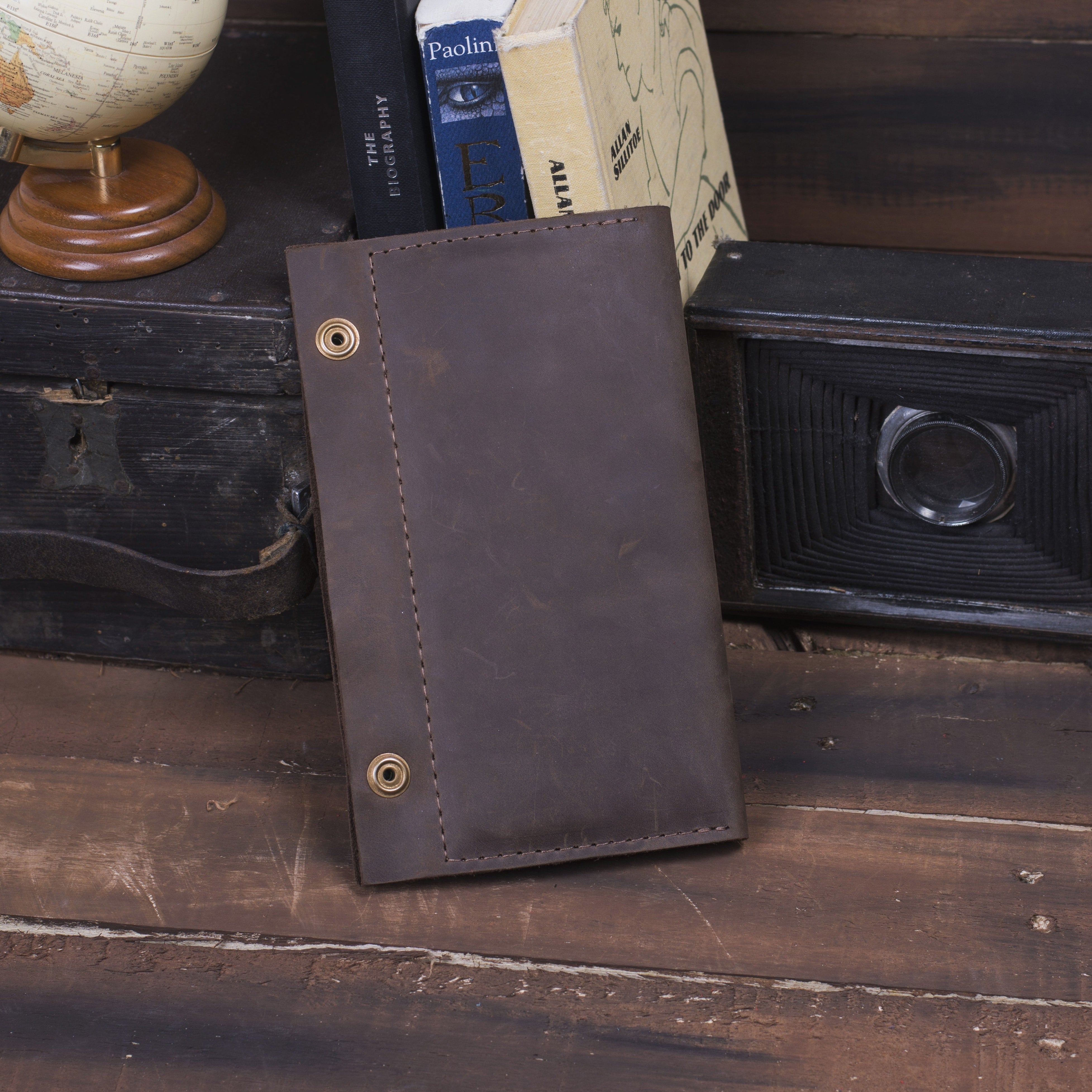 Кожаный кошелек для наличных и документов, коричневый (винтажный)