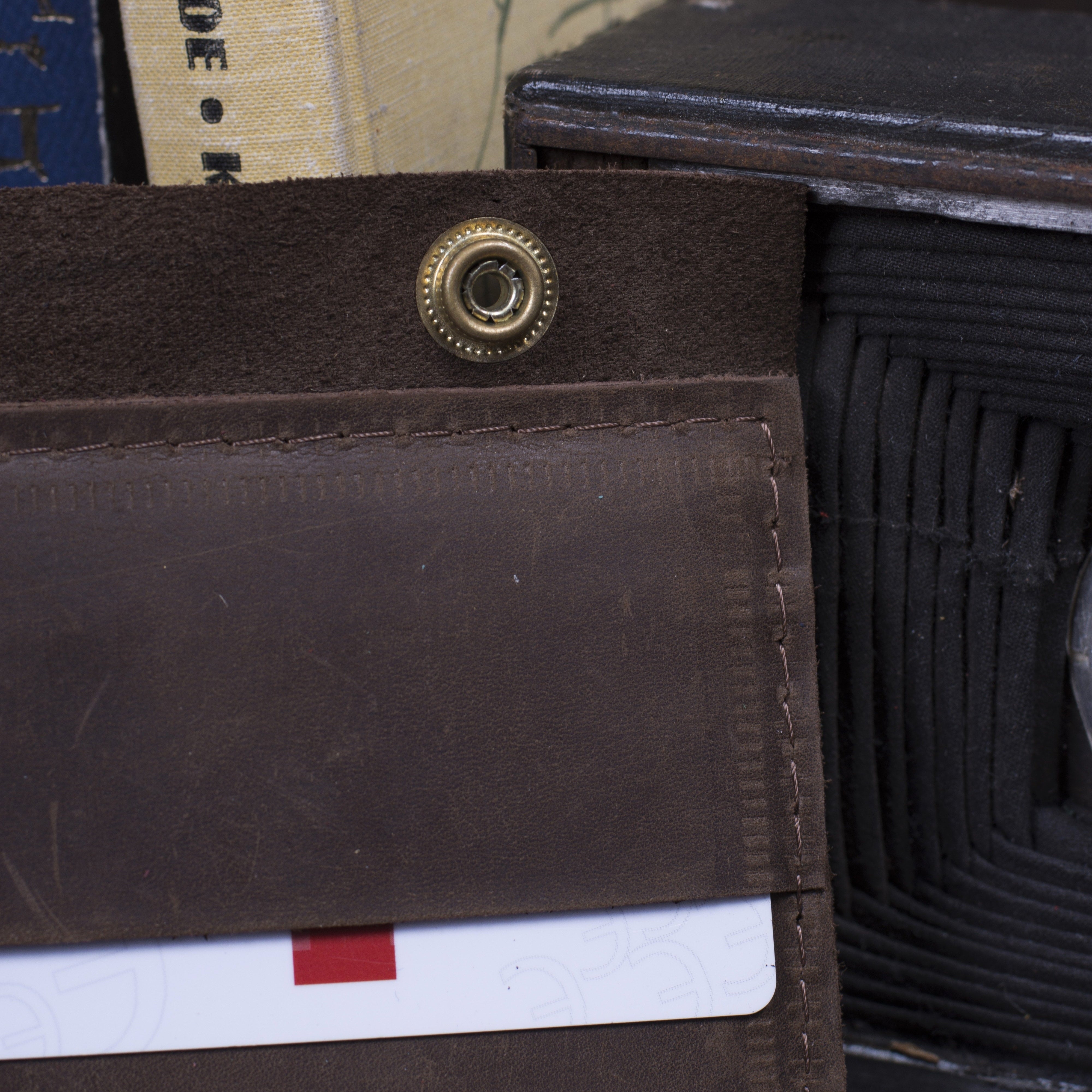 Кожаный кошелек для наличных и документов, коричневый (винтажный)