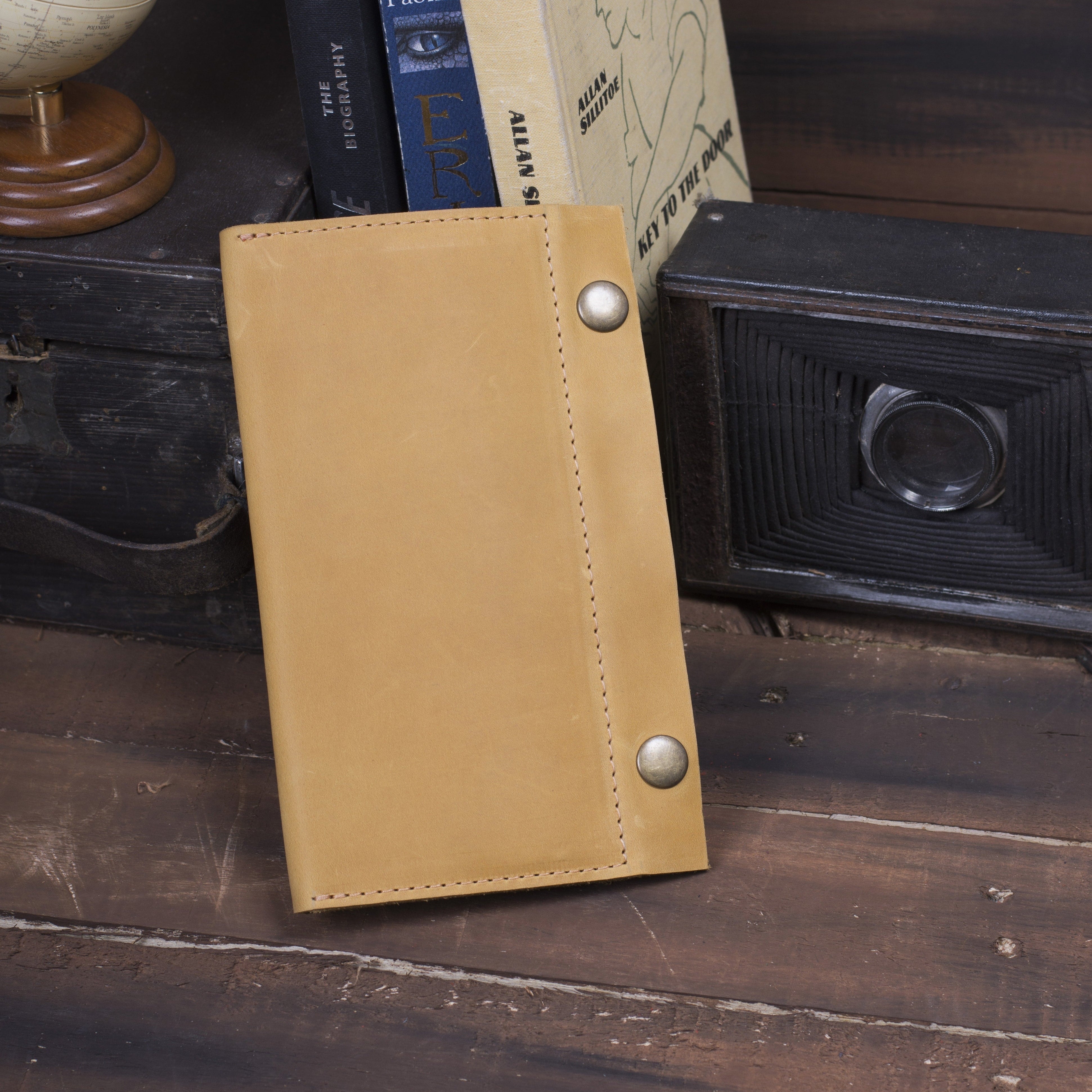 Шкіряний гаманець для готівки та документів, жовтий (вінтажний)