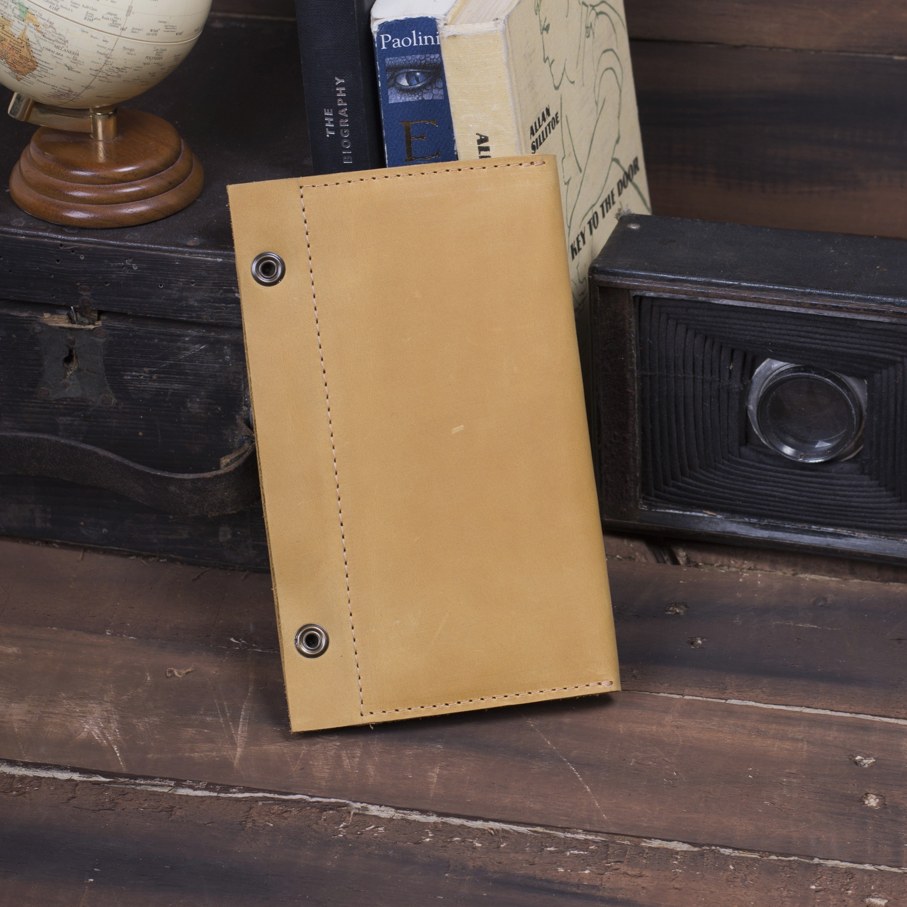 Кожаный кошелек для наличных и документов, желтый (винтажный)