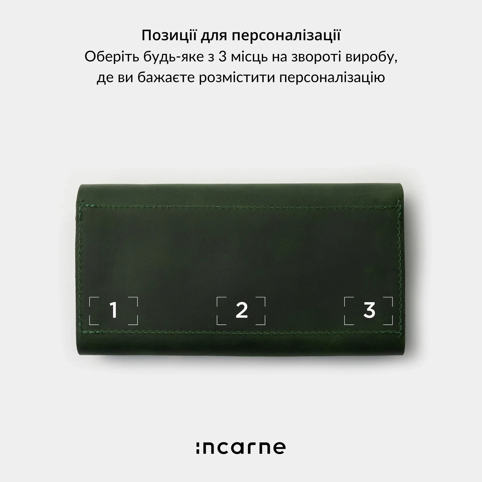 Гаманець-клатч Klondike зелений вінтаж, мінімалістичний дизайн бренду INCARNE на білому фоні