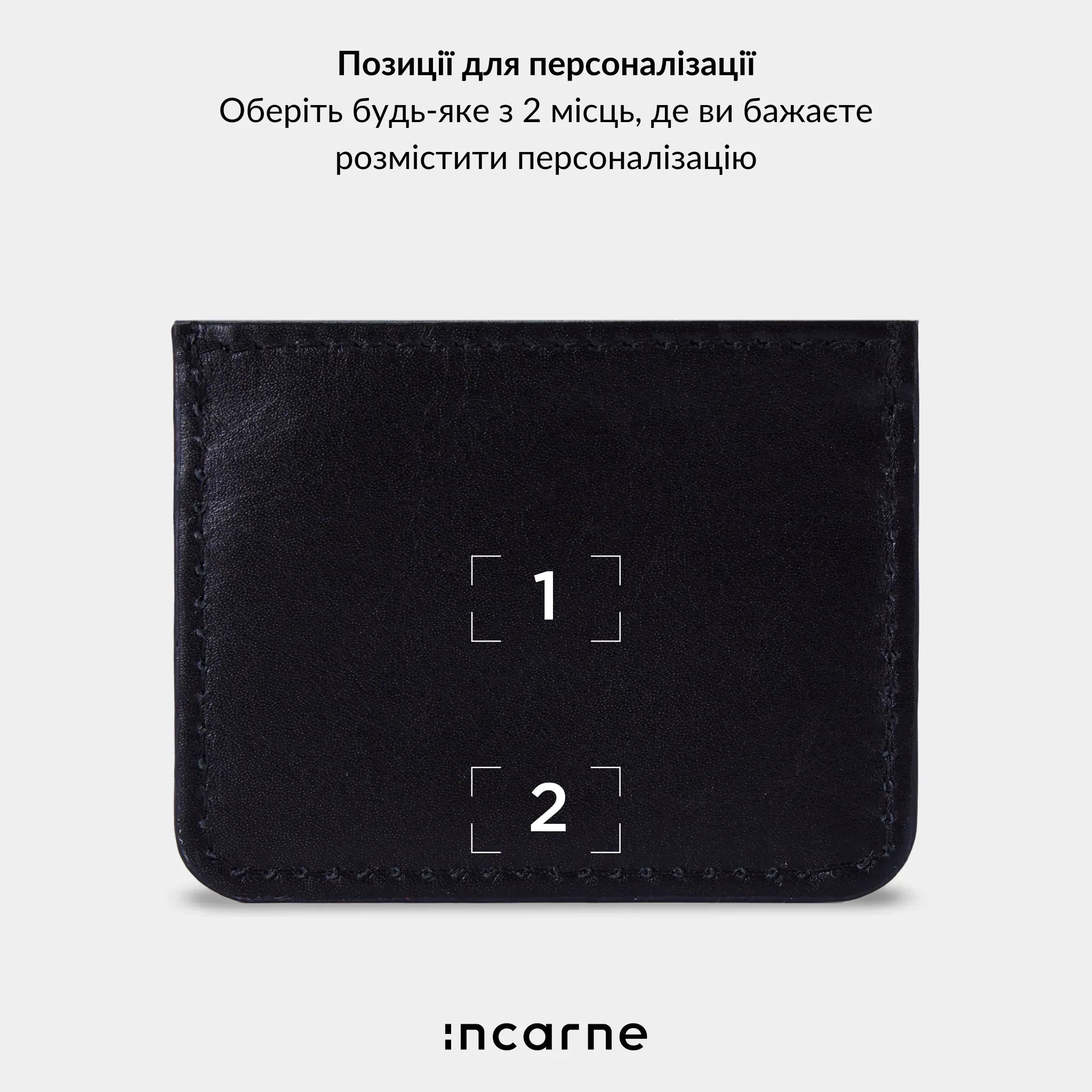 Класичний чорний кардхолдер Minimal INCARNE з натуральної шкіри на білому фоні, лаконічний дизайн для карт
