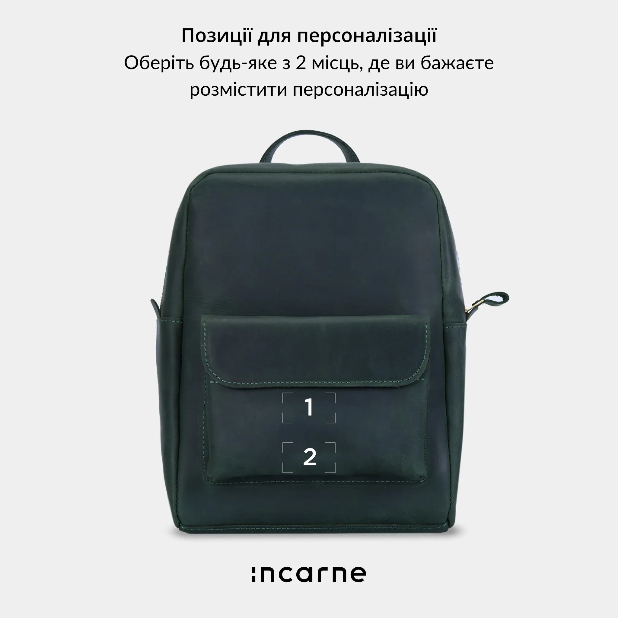 Рюкзак Factor INCARNE у зеленій вінтажній шкірі, огляд спереду та збоку, шкіряний рюкзак для MacBook