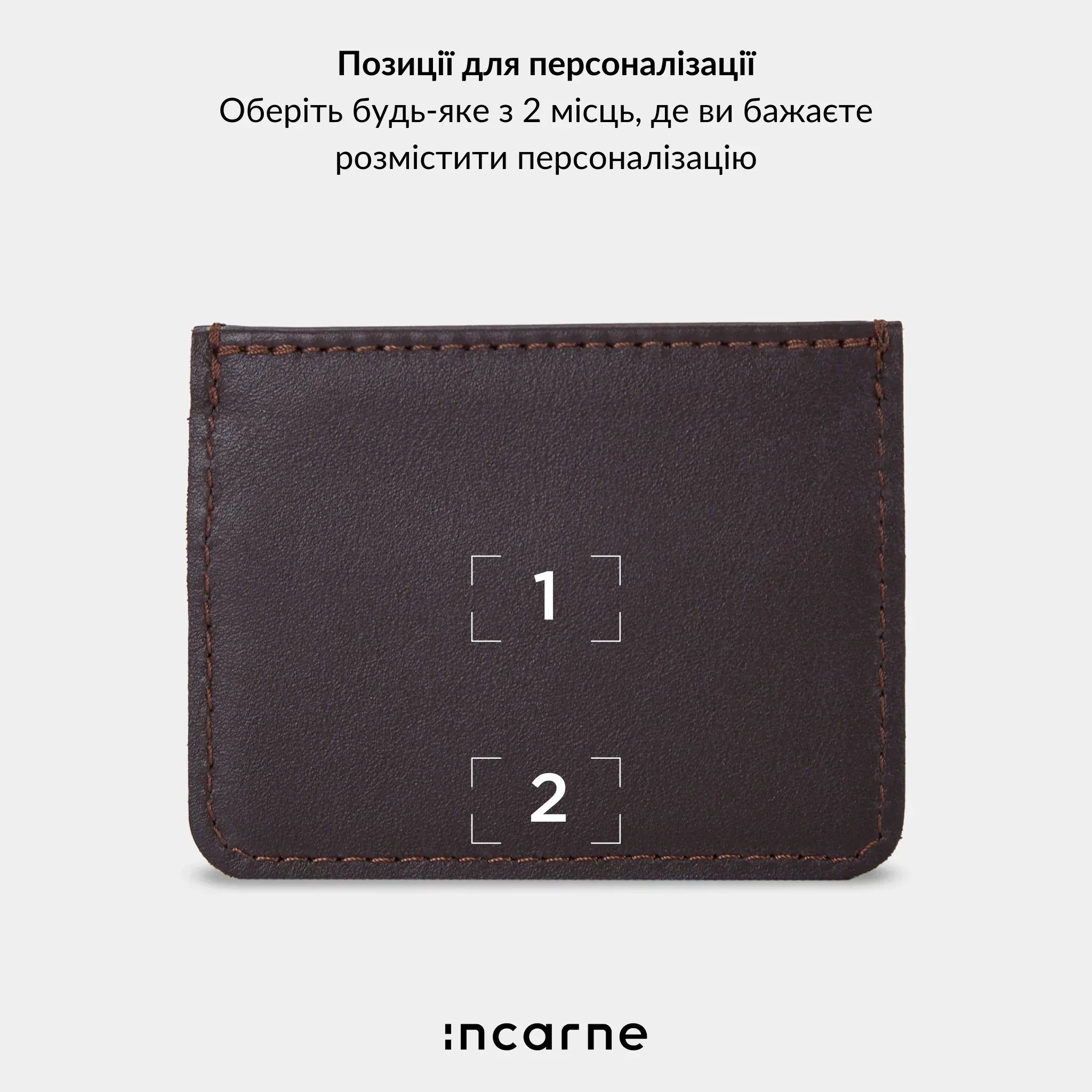 Приклад тиснення ініціалів на шоколадній натуральній шкірі INCARNE, персоналізація для сету ClineUp і Minimal